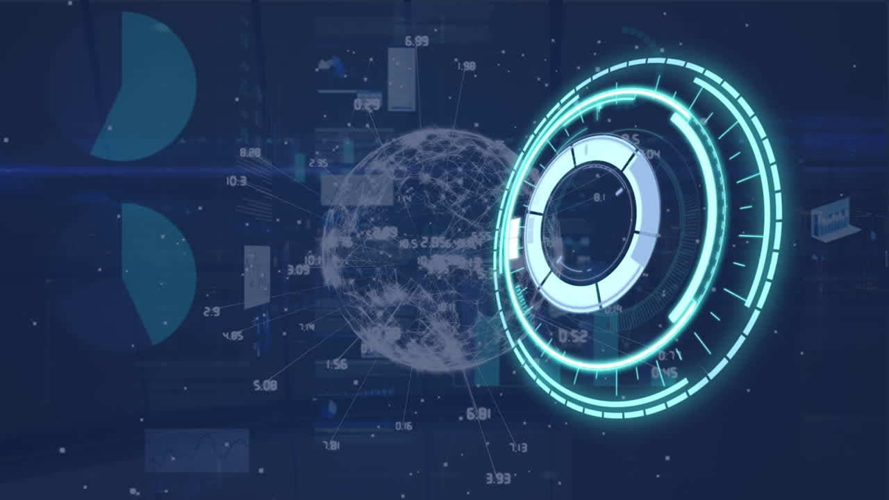 해군 배경에서 전 세계에 대한 스캔 범위 및 데이터 처리 애니메이션