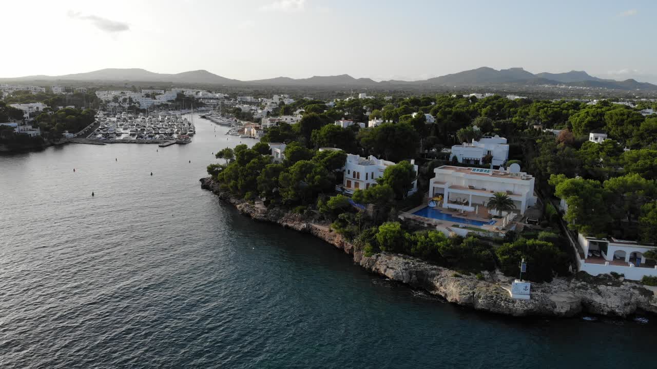 Aerial video shot during sunset in Cala D'or (Golden Coast), Mallorca.