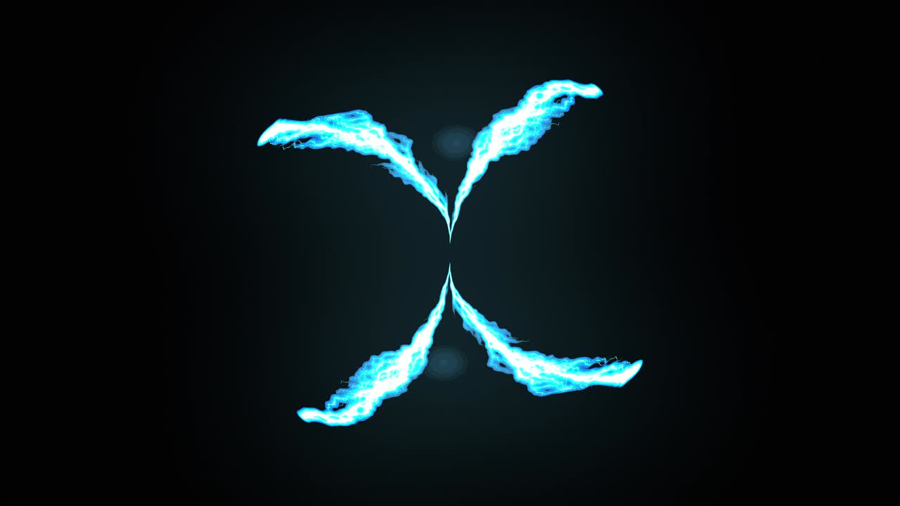 Long lightnings randomly spinning in a circle on the dark. 3d rendering background, computer generating