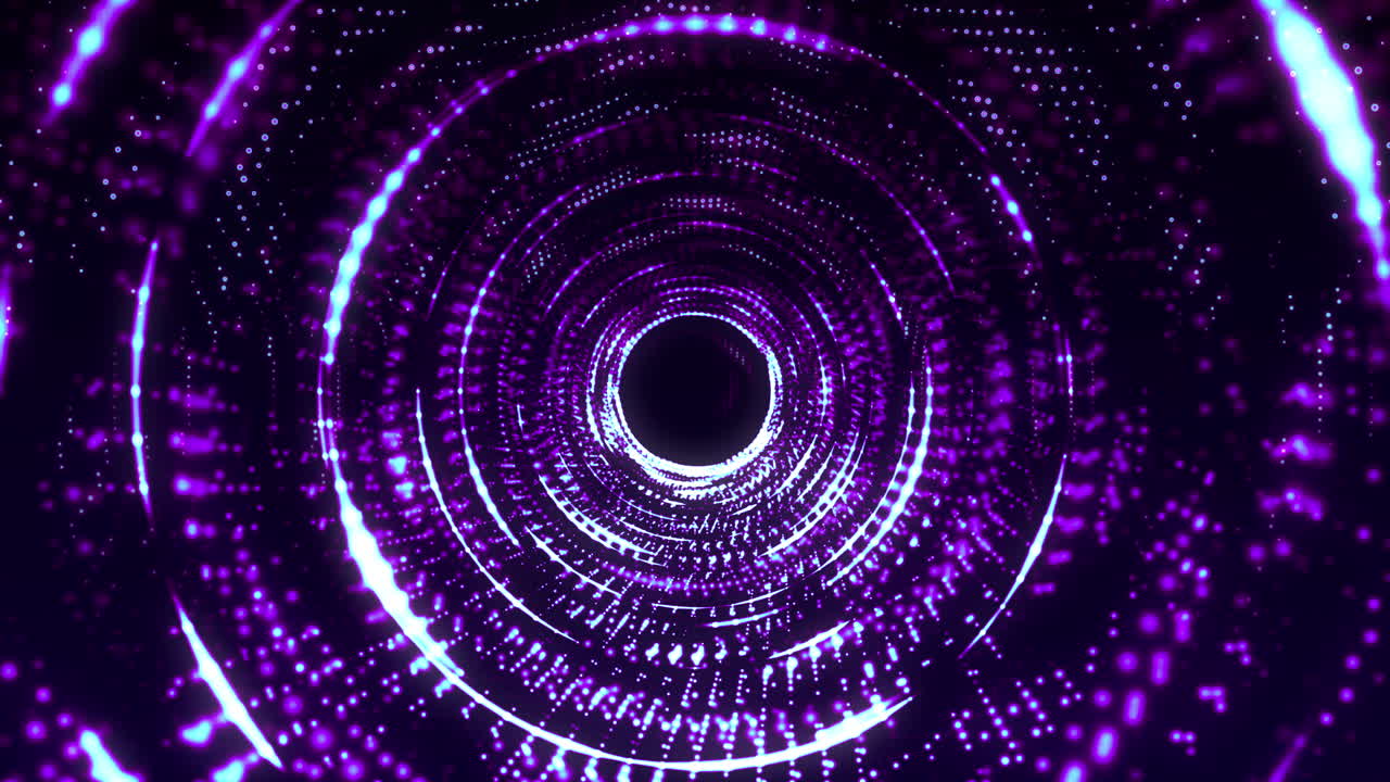 Moving Abstract Tunnel with Glowing Purple and Blue Rings