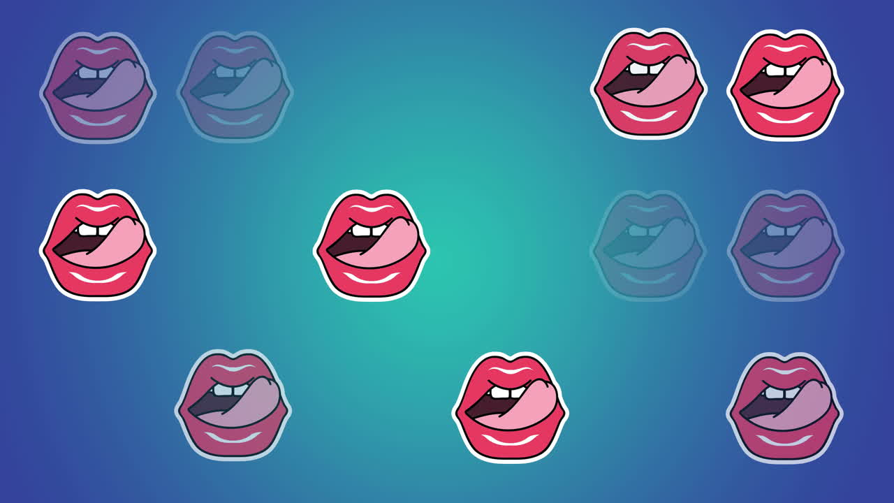 animación de los labios repetida en fondo azul
