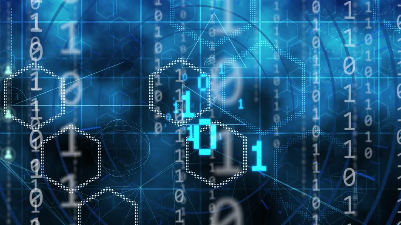 animación de codificación binaria, procesamiento de datos en una placa de circuitos informáticos.