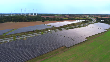 along-the-A20-freeway-in-Mecklenburg-Western-Pomerania-in-Germany,-there-is-a-solar-park-for-generating-electricity