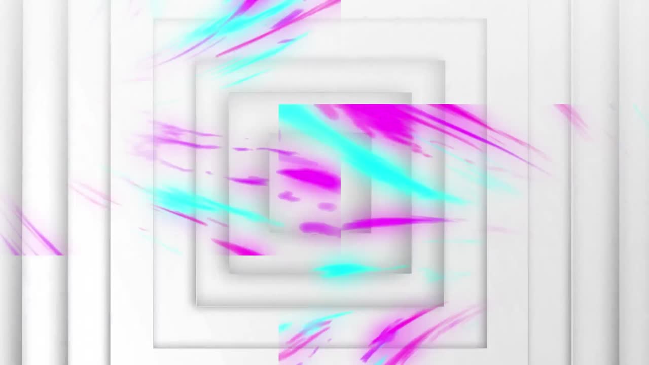 animación de luces de colores sobre un fondo geométrico blanco