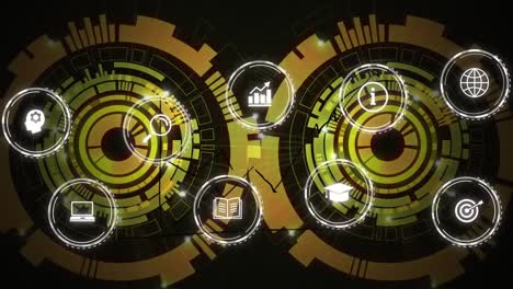 animation of data processing and icons over scope scanning