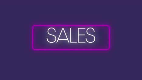 animation of neon sale text in frame on purple background
