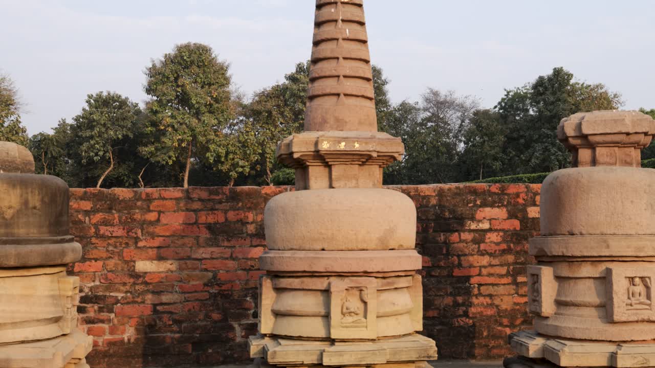holy excavated ancient buddhist stupa ruins at sarnath in daylight video is taken at Sarnath near Varanasi, India