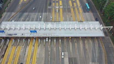 aerial view of a toll booth on a highway