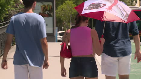 people walking in the city on a sunny day