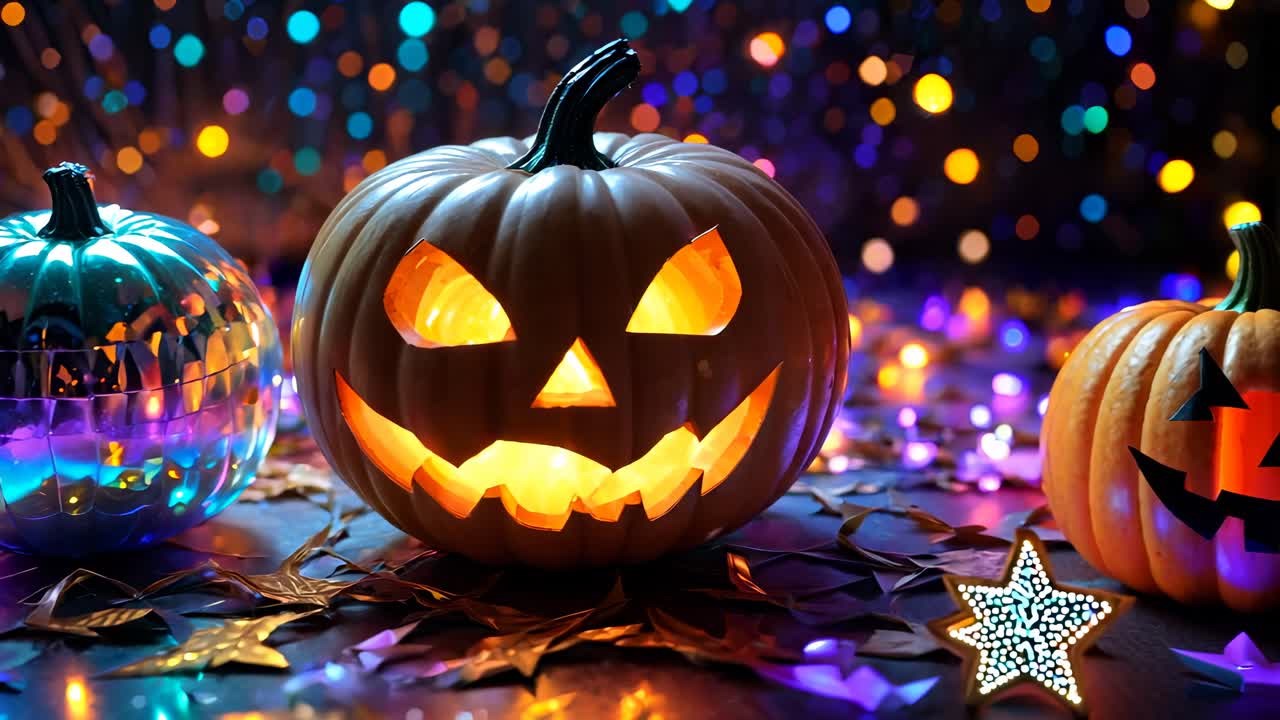 calabazas de halloween con luces de colores