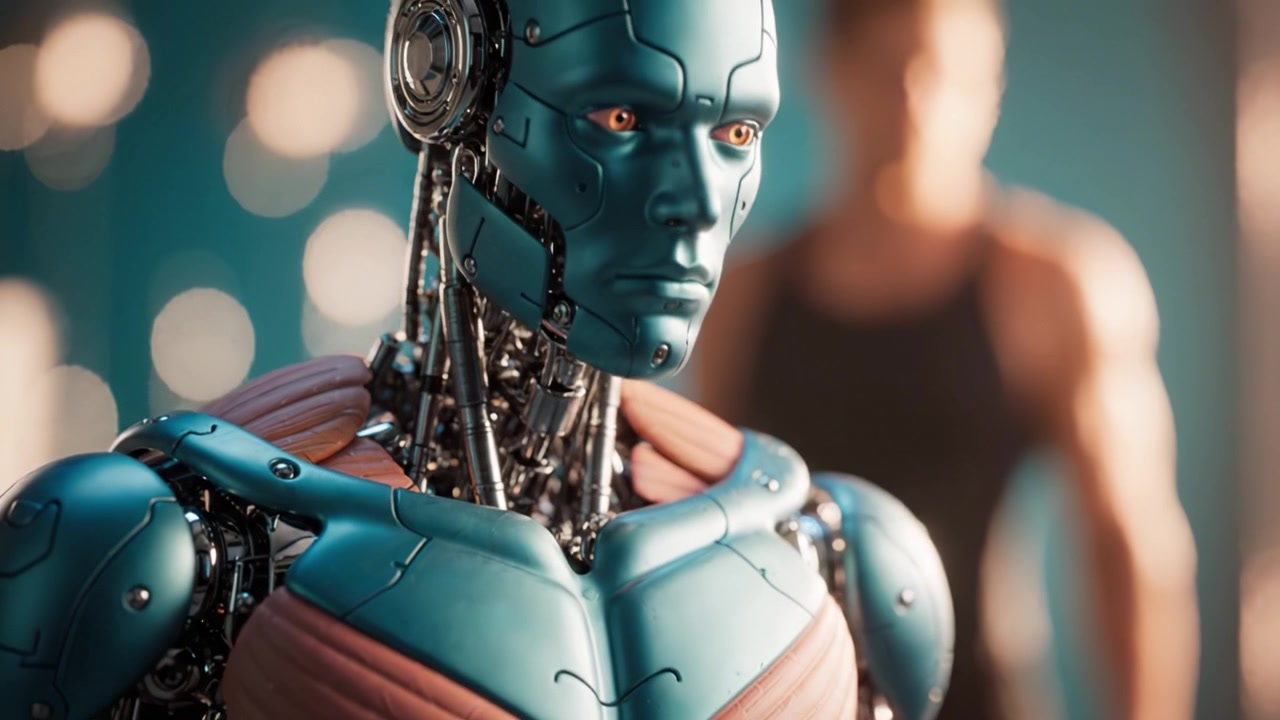 A state-of-the-art humanoid robot showcasing advanced design and intricate mechanics, emphasizing a blend of technology and human-like features in a futuristic setting.