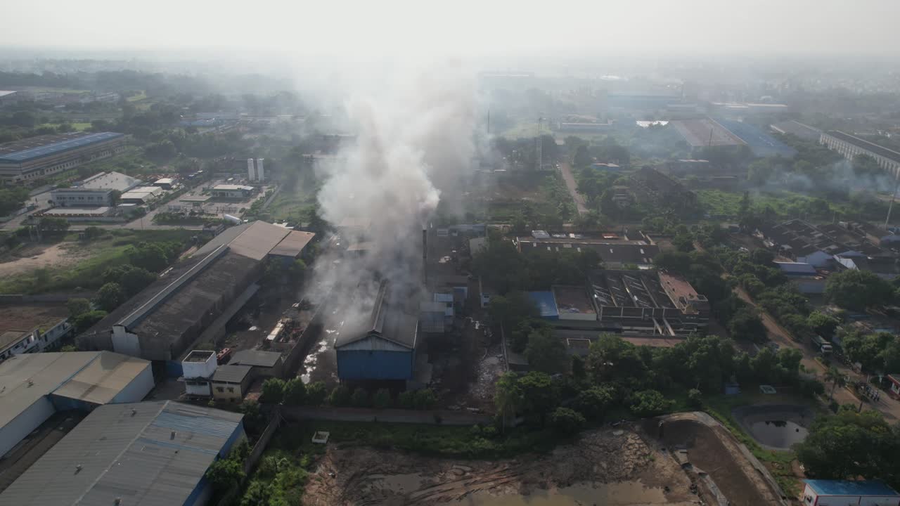 An early morning aerial video exposes the stark reality of industrial pollution as towering plumes of factory smoke billow into the sky emissions released into the atmosphere