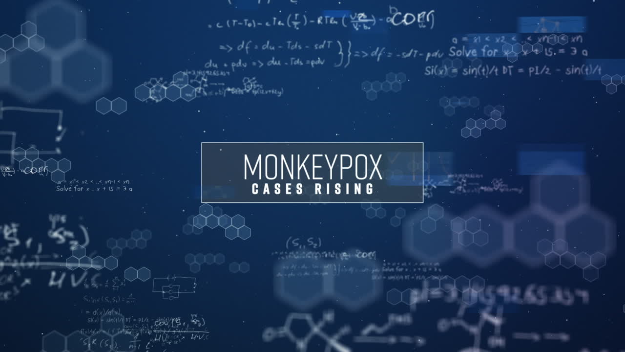 Animation of monkeypox text and data processing over blue background