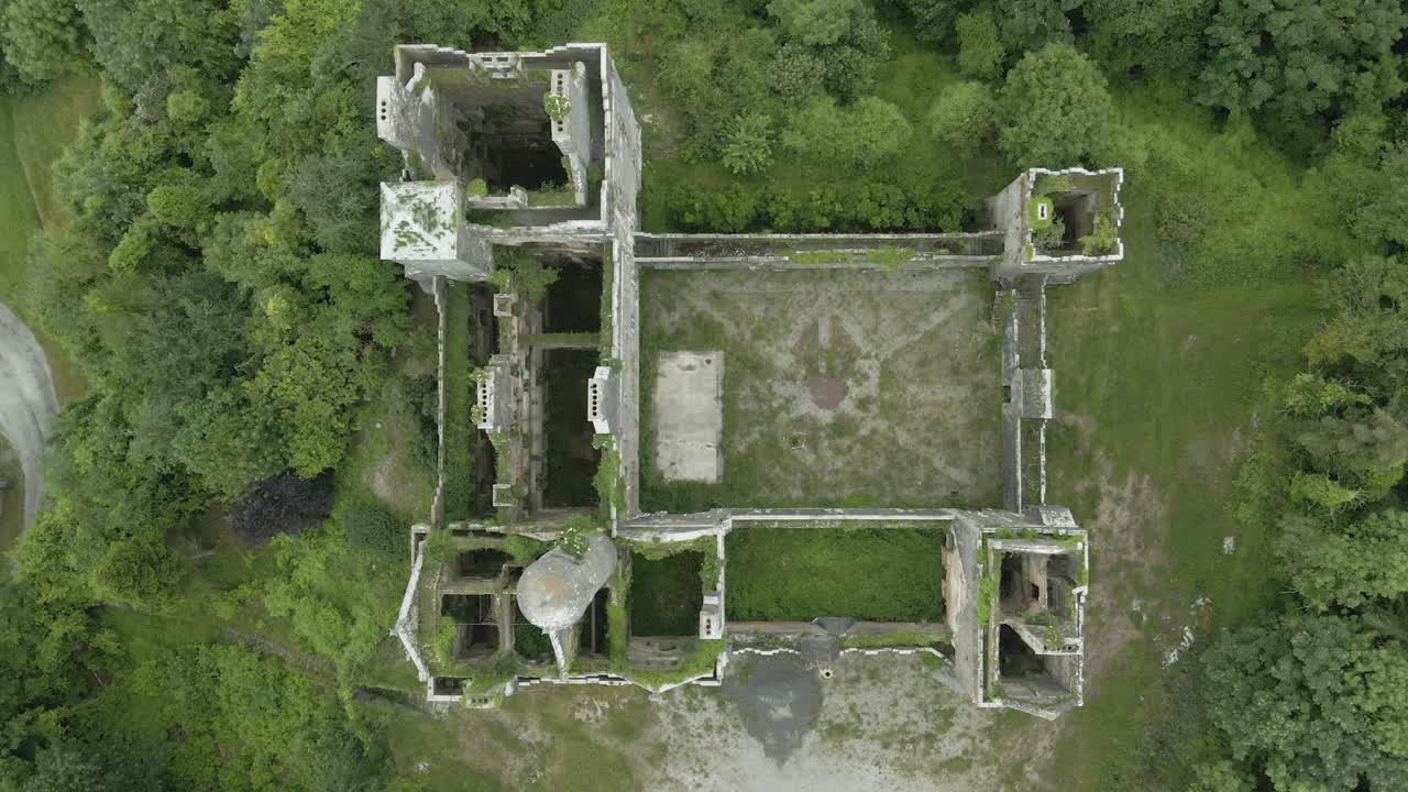 Aerial View of Overgrown Castle Ruins