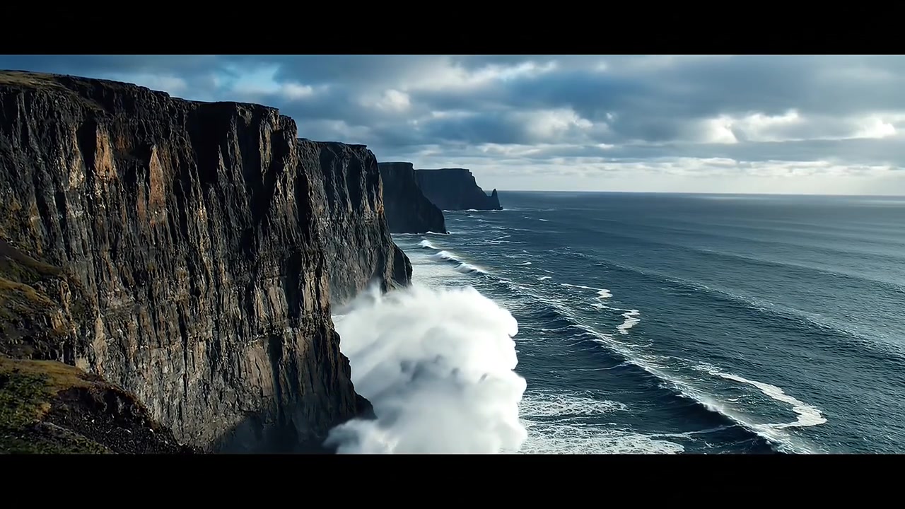 Dramatic ocean waves crashing against majestic coastal cliffs