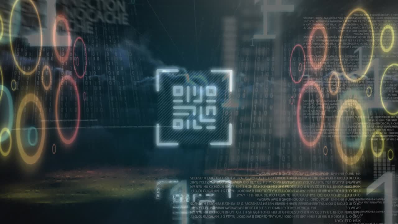 Animation of white text seasons greetings over data processing on black background