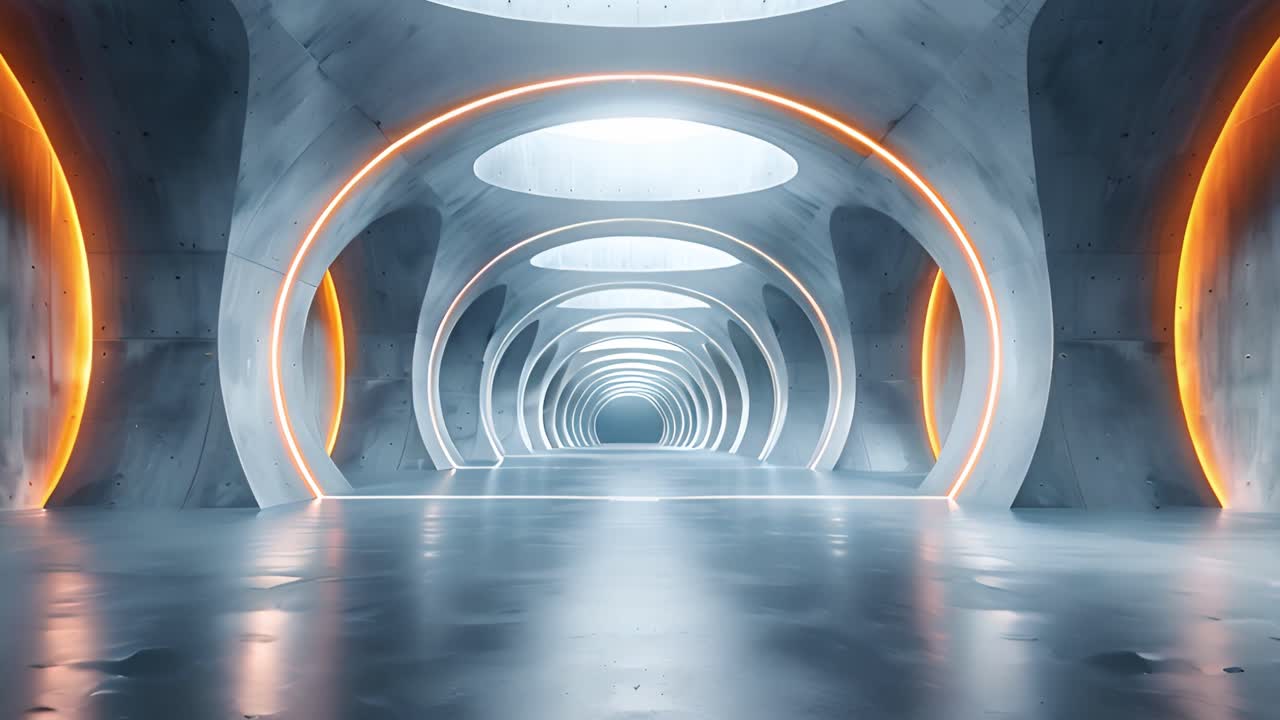 túnel de hormigón futurista con iluminación de neón