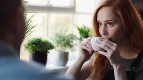 coffee, talking and woman with man in office