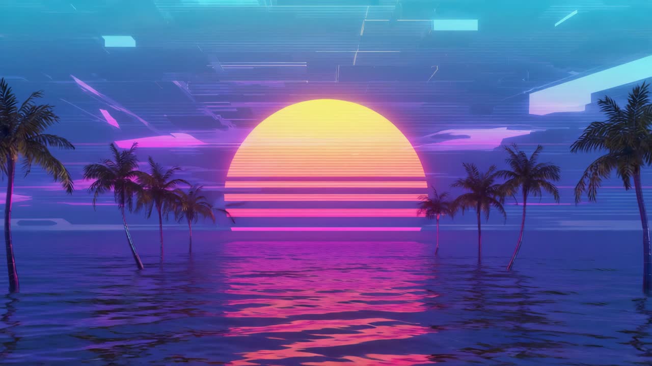Tramonto Retro Synthwave con palme