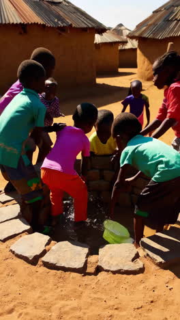 african children playing around a well