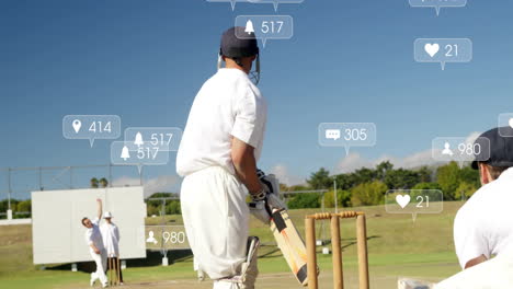 animation of icons and data processing over diverse male cricket players