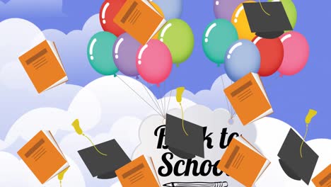 Animation-of-graduation-hats-and-school-books-items-over-balloons