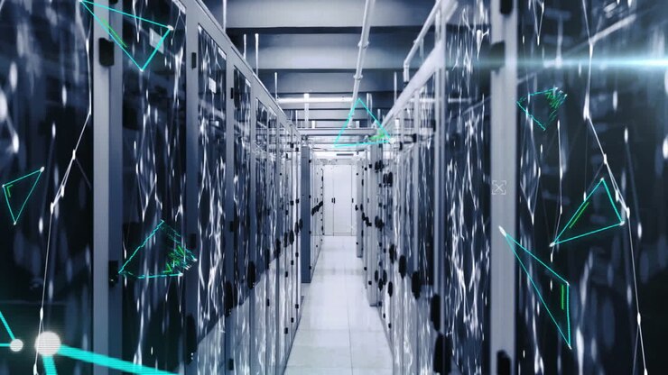 Animazione dell'elaborazione di dati digitali su server di computer