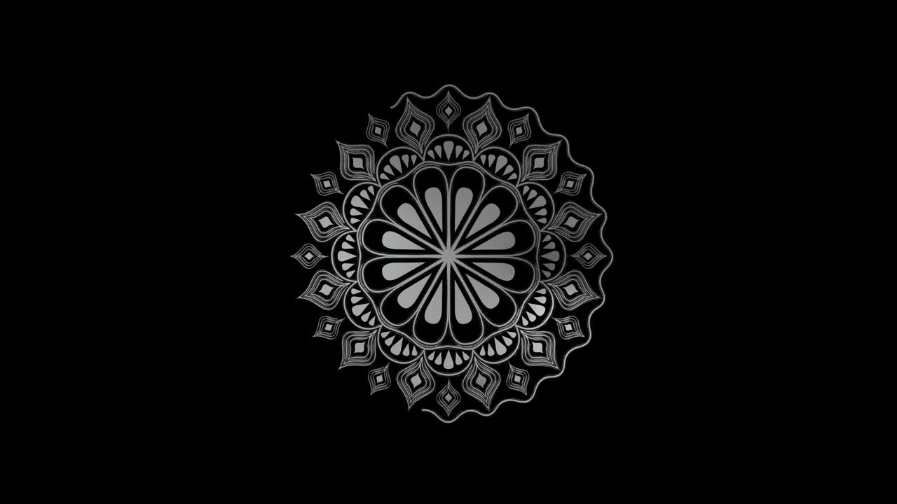 imágenes de mandala en 3d de color plateado, fondo negro.