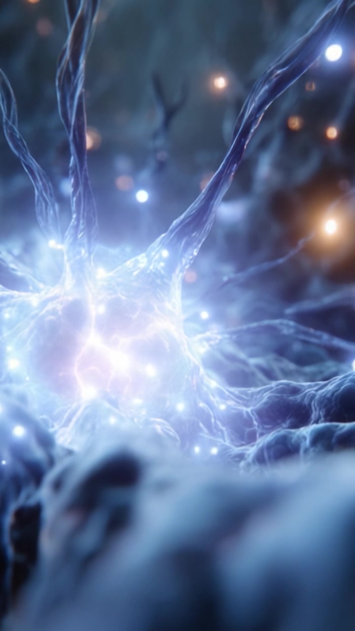 A Stunning Glimpse into Neural Activity: Illuminated Neurons Shimmering with Electric Pulses and Connectivity in a Striking Microcosm of Brain Function