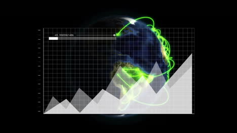 Animación-Del-Procesamiento-De-Datos-Digitales-Sobre-El-Globo-Sobre-Fondo-Negro