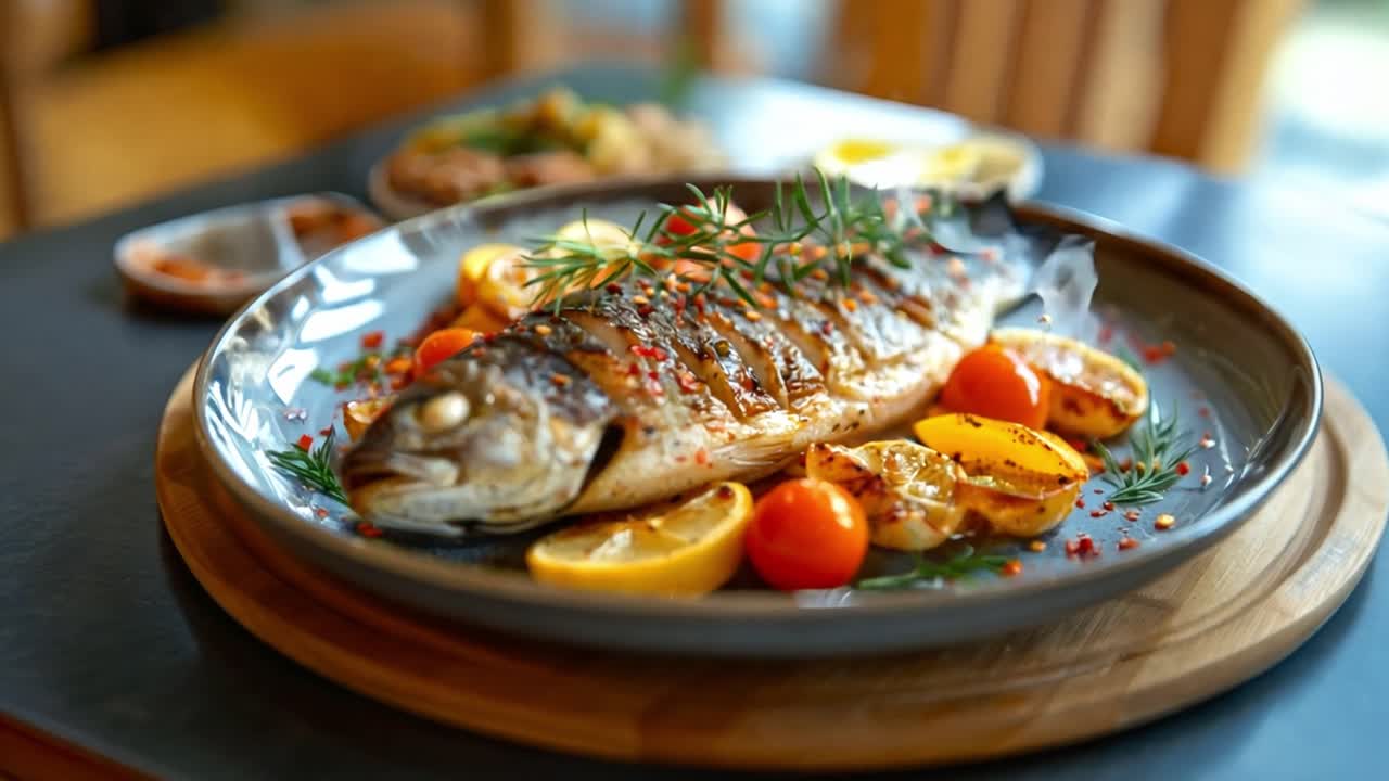 pescado a la parrilla con limón y tomates