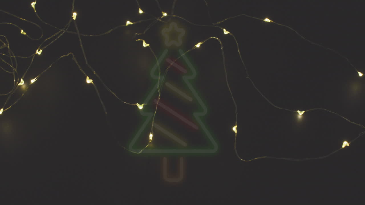 animación de árbol de neón de navidad y luces de hadas.