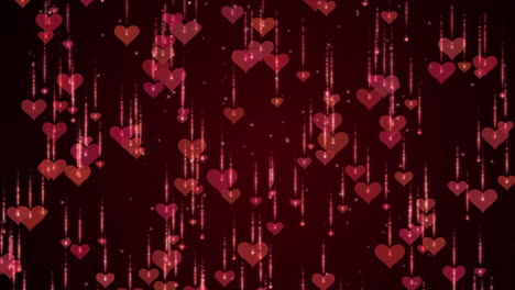 falling red hearts. animated romantic background. shiny flying particles.
