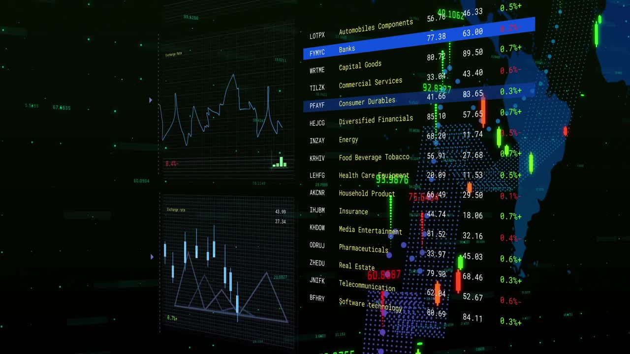 Animation of world map and financial data processing