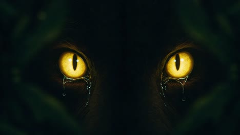 mysterious eyes: a close-up on nature's enigmatic feline with striking golden irises and glimmering tears, merging the element of surprise and emotion