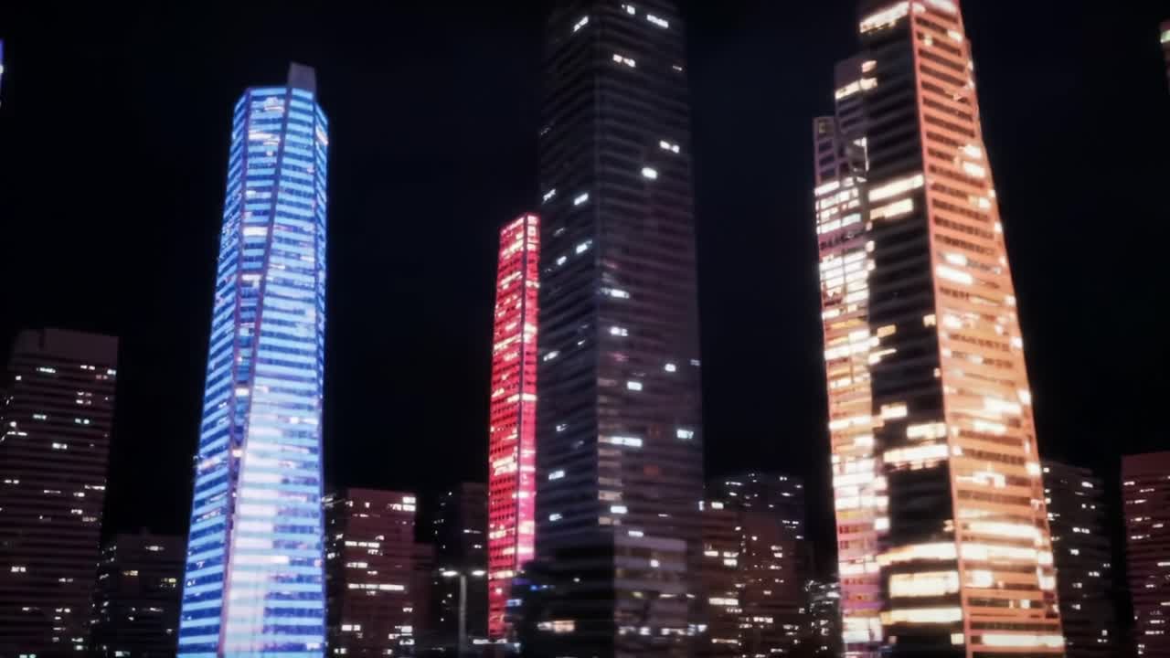 Dramatic Cityscape Transformation: From Luminous Heights to Stormy Skies with Striking Lightning Over Skyscrapers