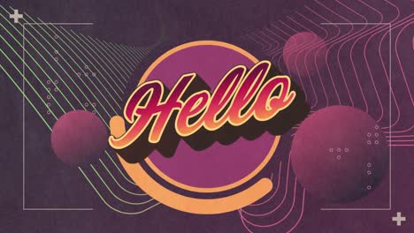 animation of hello text over purple abstract shape changing and waving