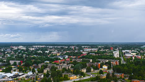 urban hyperlapse view under cloudy sky with expansive cityscape
