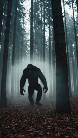 giant gorilla in a foggy forest