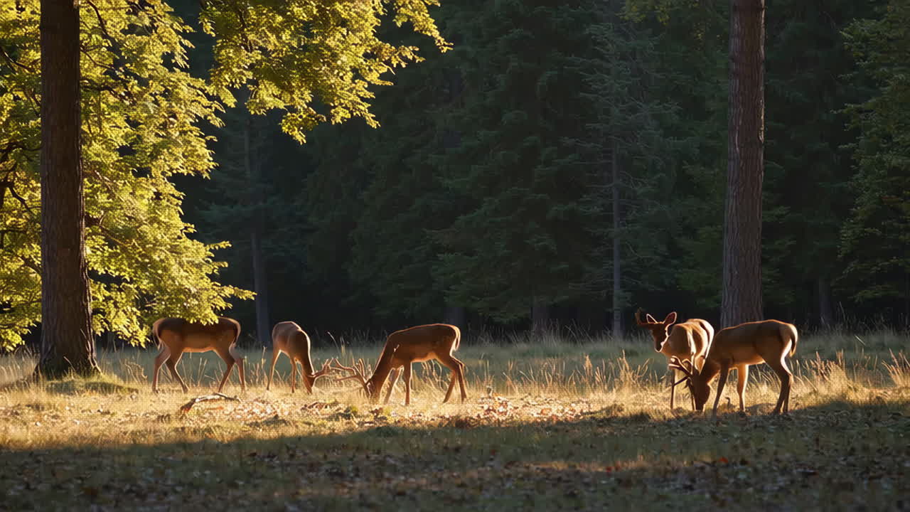Deer in a sunlit forest clearing