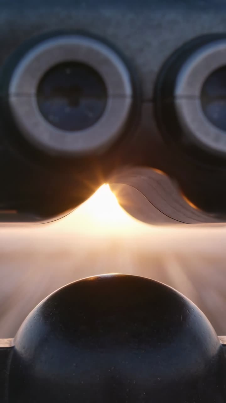 Vertical video: Shifting arch and dome moving right inside device as warm glow rising, two recesses