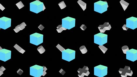 animation of blue and grey shapes repeated on black background