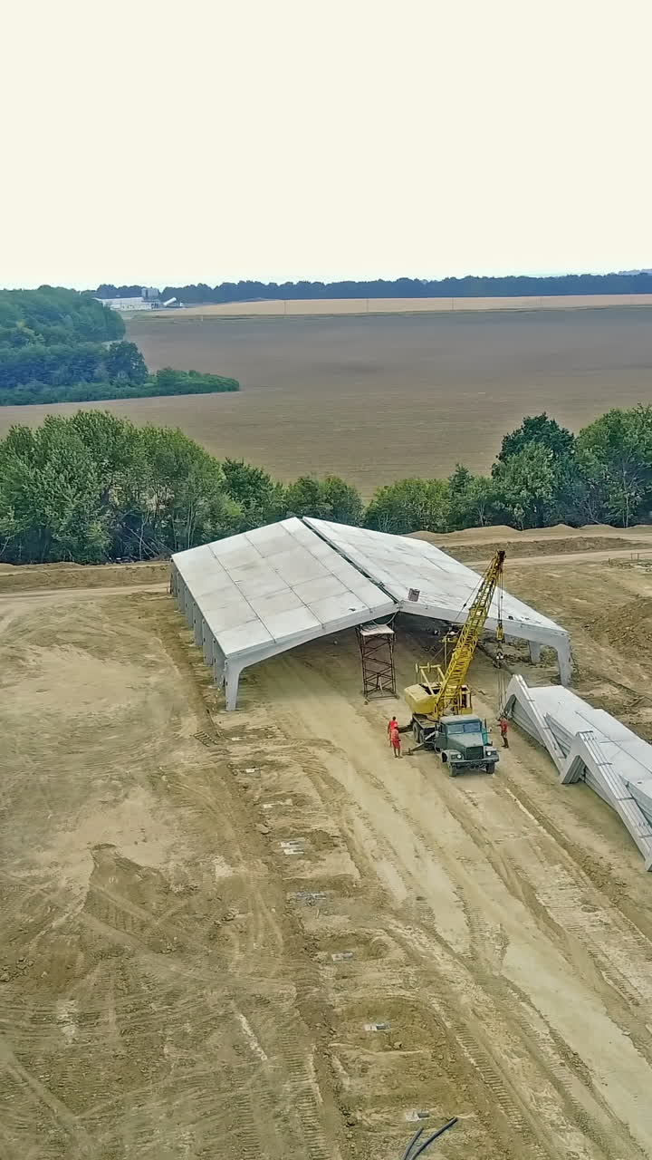 Constructing new farm. Aerial view of farm under construction for livestock