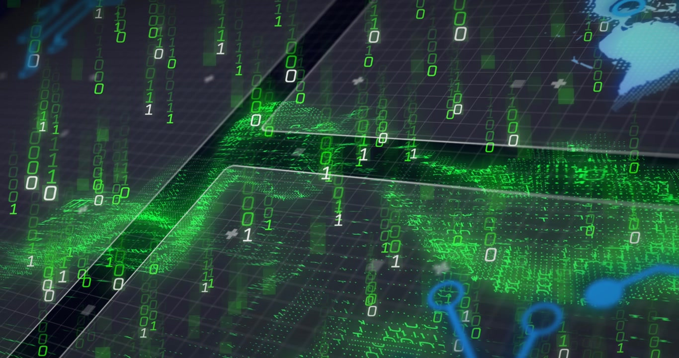 Animation of binary coding and data processing