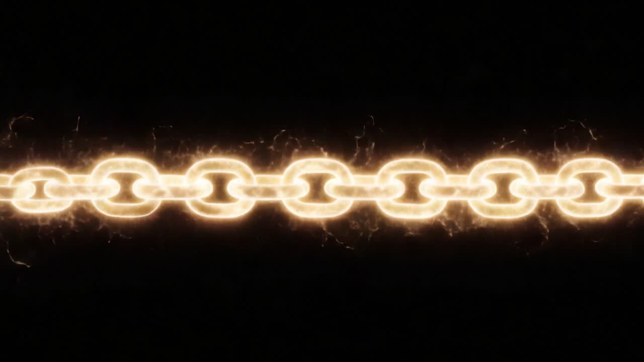 A Dynamic Visual Representation of a Glowing Sparkling Chain, Emphasizing Connection and Power with an Energetic Glow Against a Dark Background
