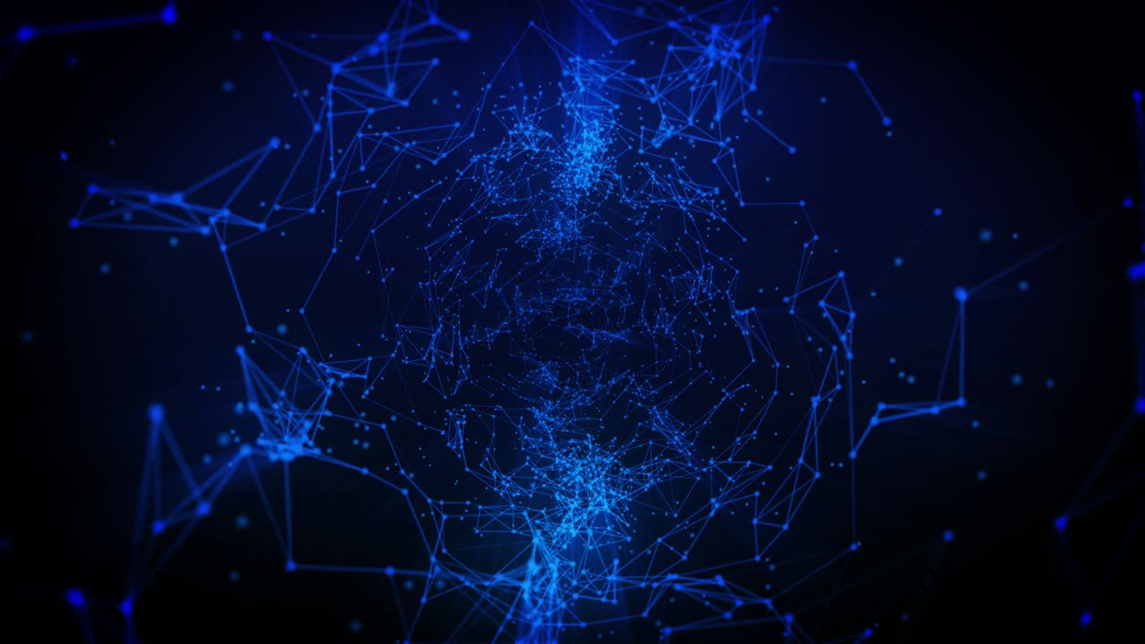 Concept of a dark blue background with lines and dots. Flying Through A Digital Data Tunnel. 4K
