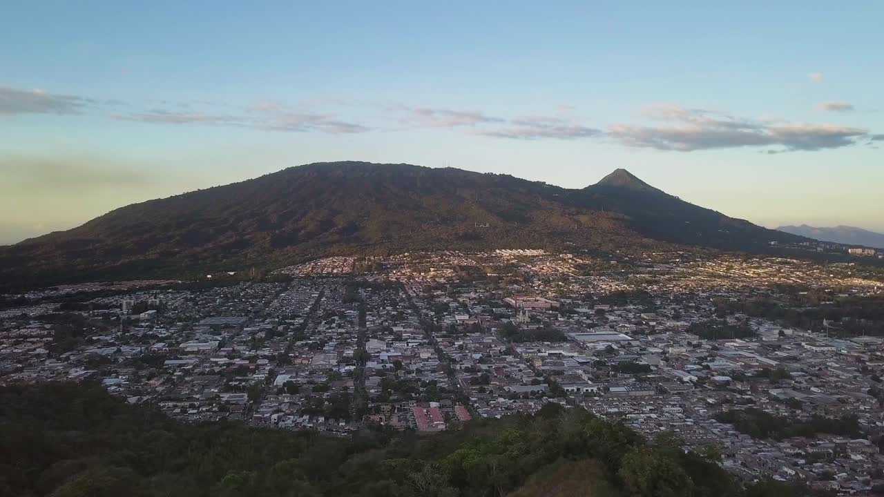 Panoramic View Of City Landscape With Lush Mountain In Distant At Santa Tecla, El Salvador. - Wide Shot