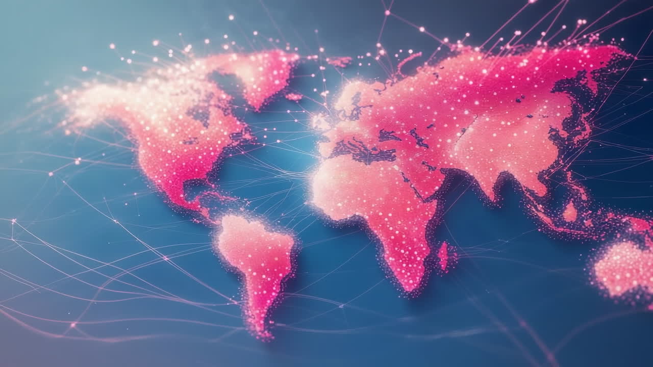 Abstract Global Network World Map with Glowing Connections