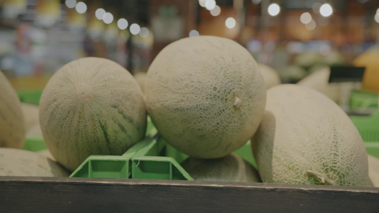 Cantaloupe Display in a Grocery Store