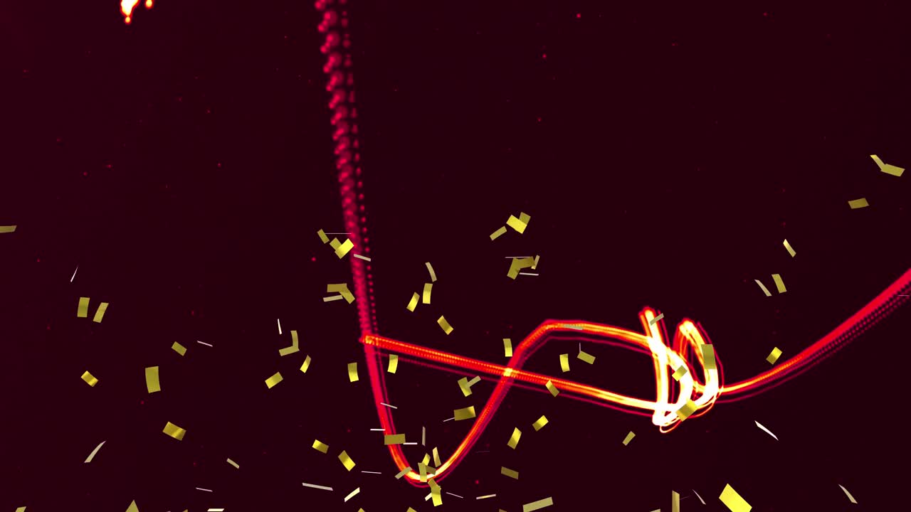 animación de confeti dorado cayendo con rayas de neón naranja